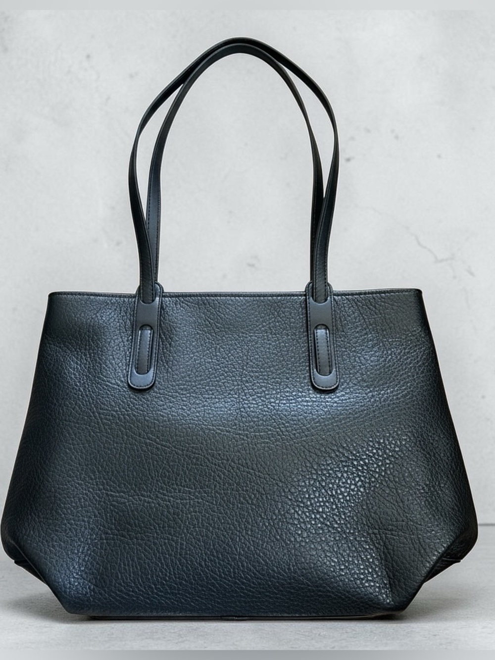 Tumbled Grain Leather “Andria” Tote, BLACK
